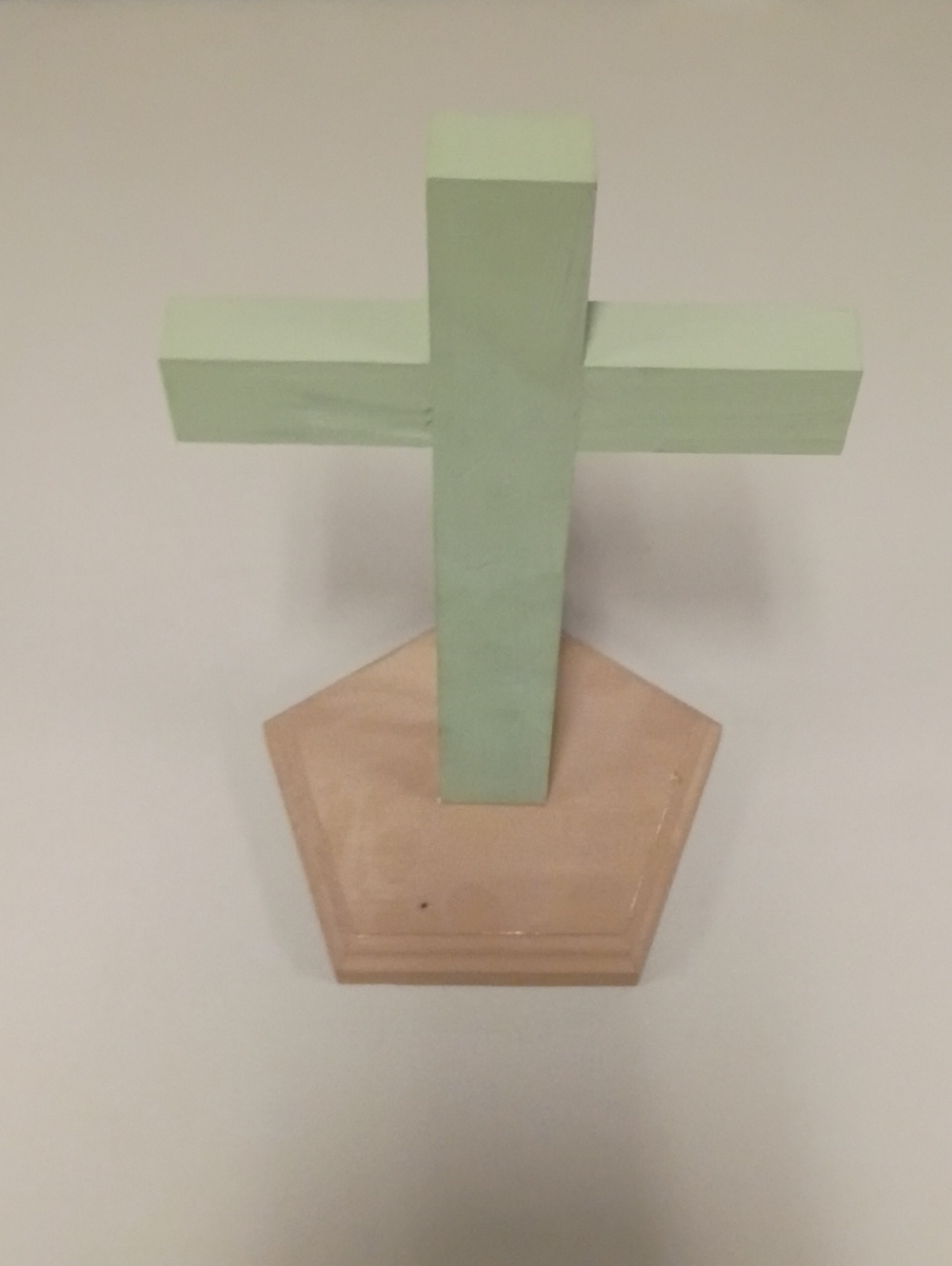 Mint Green Wooden Cross Home Art on Natural Wood Base